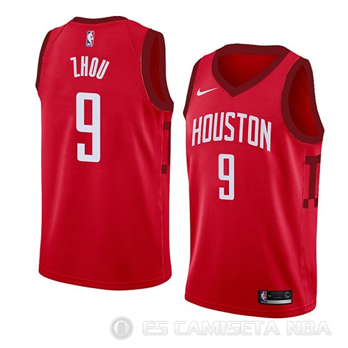 Camiseta Zhou Qi #9 Houston Rockets Earned 2018-19 Rojo - Haga un click en la imagen para cerrar